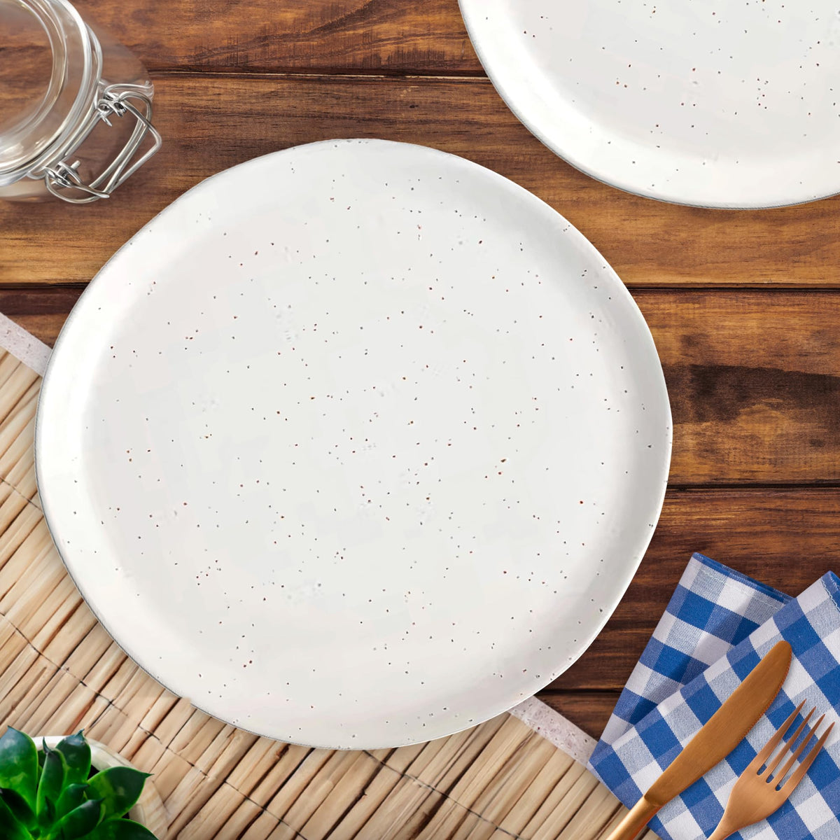 Anko Bodrum Stoneware Speckled Dinner Plates - Set of 2 | Premium Crockery for Dining Table Ideal for Serving Starters, Salad, Dessert | Designer Plates for Home, Kitchen, Restaurant | 11", White