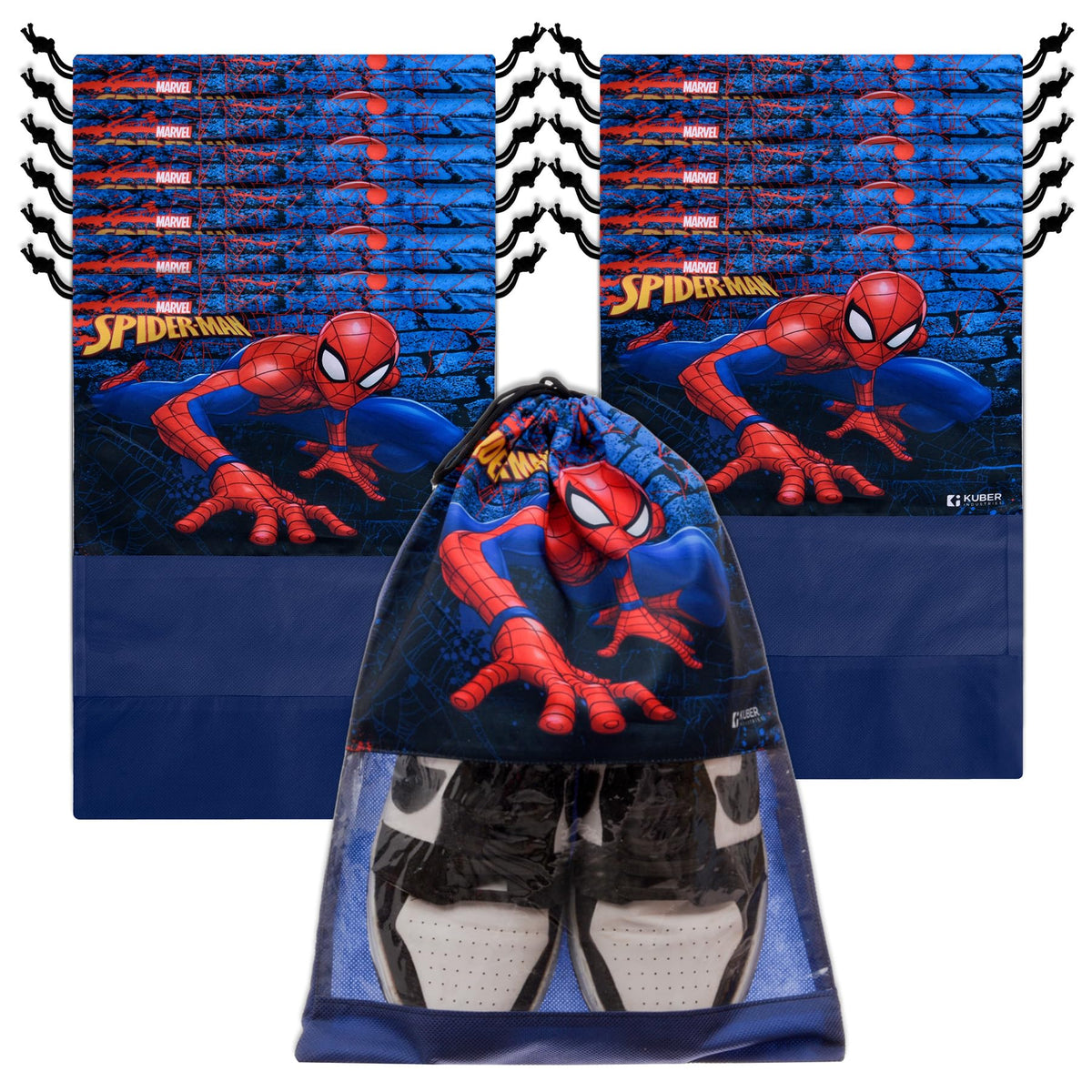 Heart Home Marvel Spiderman Shoe Cover | Travel Shoe Storage Bags | Polyester Storage Bag | Drawstring Shoe Cover | Shoe Organizer with Clear window | Pack of 12 | Navy Blue