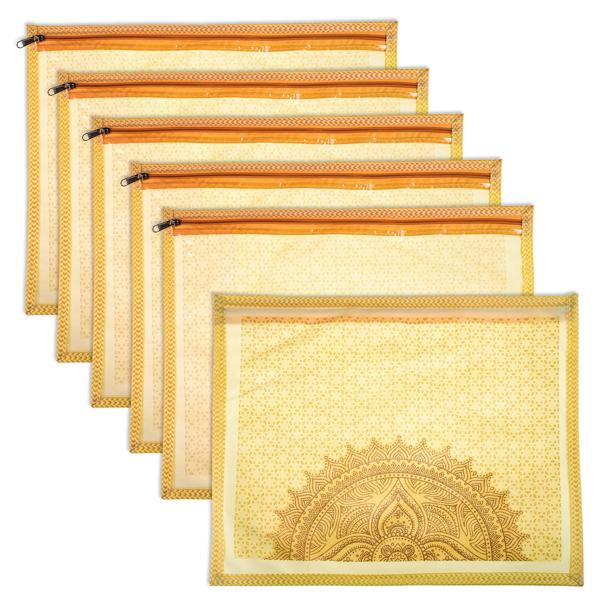 Kuber Industries Saree Cover | Clothes Storage Bag | Single Packing Saree with Zip Closure | Wardrobe Organizer | Cloth Stoarge Organizer | Rangoli Design | Pack of 6 | Cream