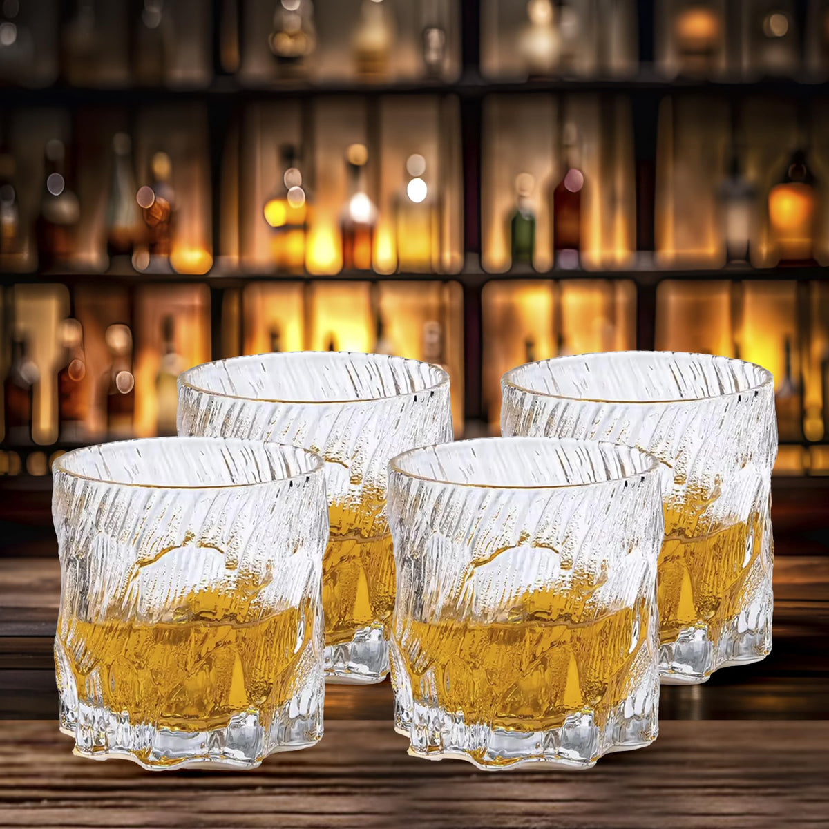 The Better Home Zest Whiskey Glasses Set of 4 (250ml Each) | Lead Free Whiskey Glass | Crystal Glass for Bar Home | Glass for Drinks | Cocktail Glasses | Highball Glass | Heavy Bottom Drinking Glass