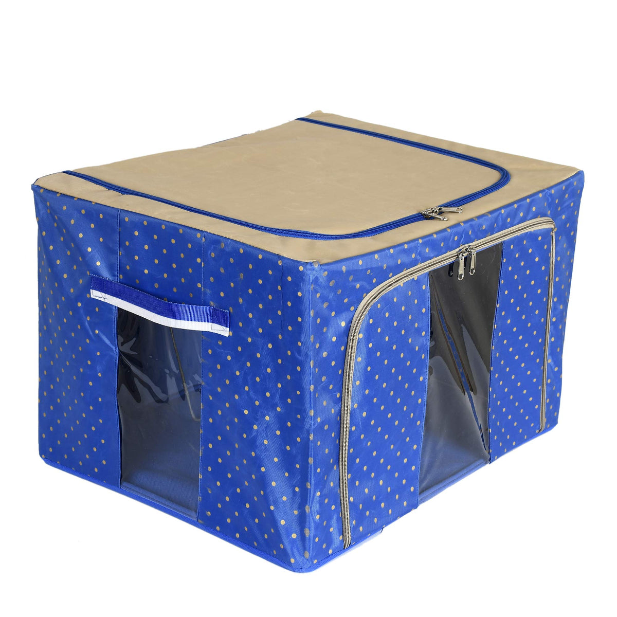 Kuber Industries??? Saree Cover/Lehenga/Woolens Storage Box with Steel Frames - Blue Dotted (KI007572)