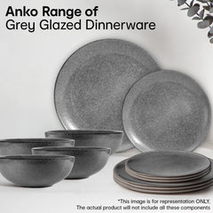 Anko 10" Grey Glazed Stoneware Dinner Plate | Pack of 2 | White | Unique Design | Microwave Safe, Dishwasher Safe | Kitchen, Dining, Restaurant, Gifting | BPA Free