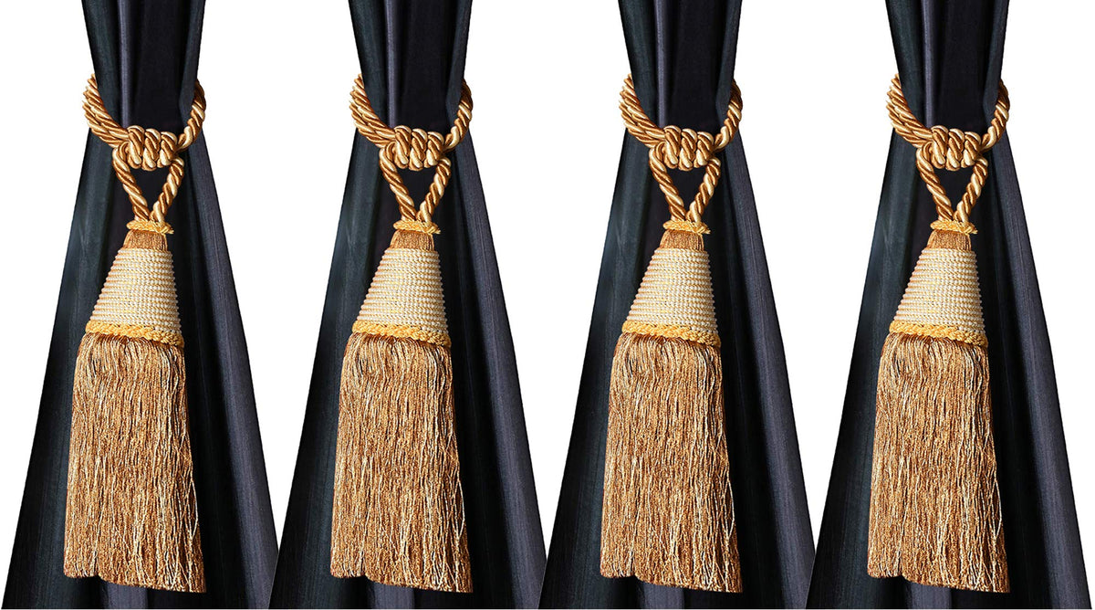 Kuber Industries Beads Beautiful Design Polyester 4 Pieces Curtain Tie Back Tassel Set (Gold) CTKTC33519