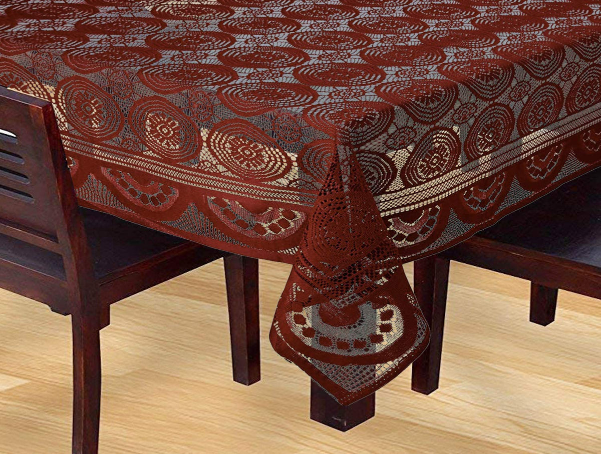 Kuber Industries Circle Design Cotton 6 Seater Dining Table Cover (Brown)-KUBMART02715