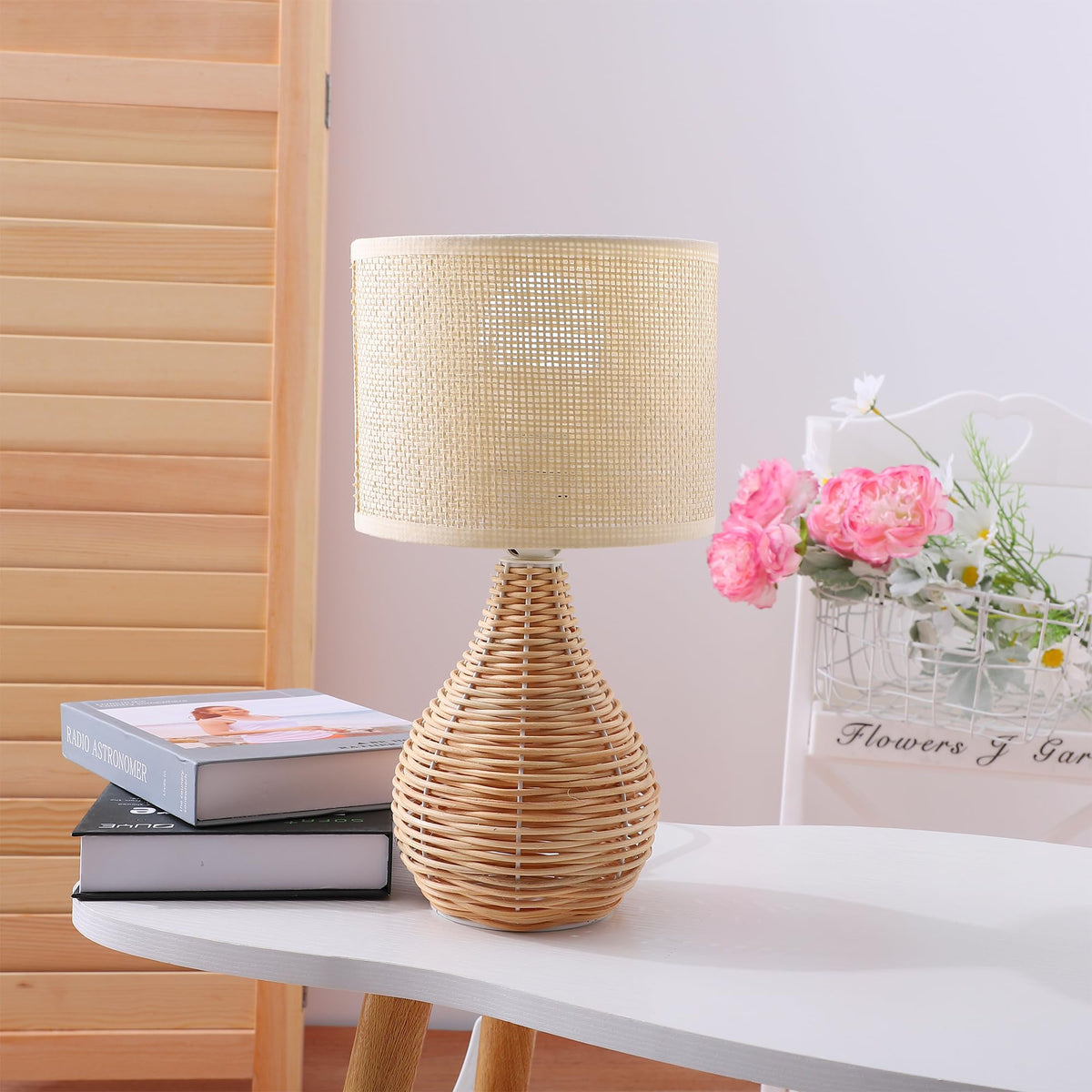 UMAI Table Lamp for Bedroom-31CM |Home Decor Light Made up of Rattan and Linen|Table Lamp for Study |Aesthetic Table Lamp for Living Room, Office