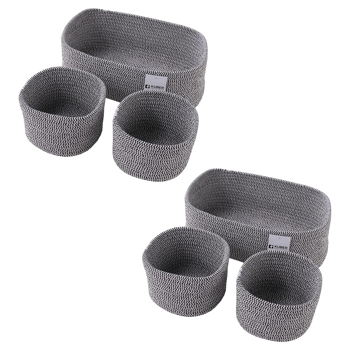 Kuber Industries Pack of 6 Cotton Woven Storage Basket With Handle|Shelf Basket Hamper|Organizer for Toys, Socks, Cosmetic|Capacity 9.2L, 3L,3L|Grey|