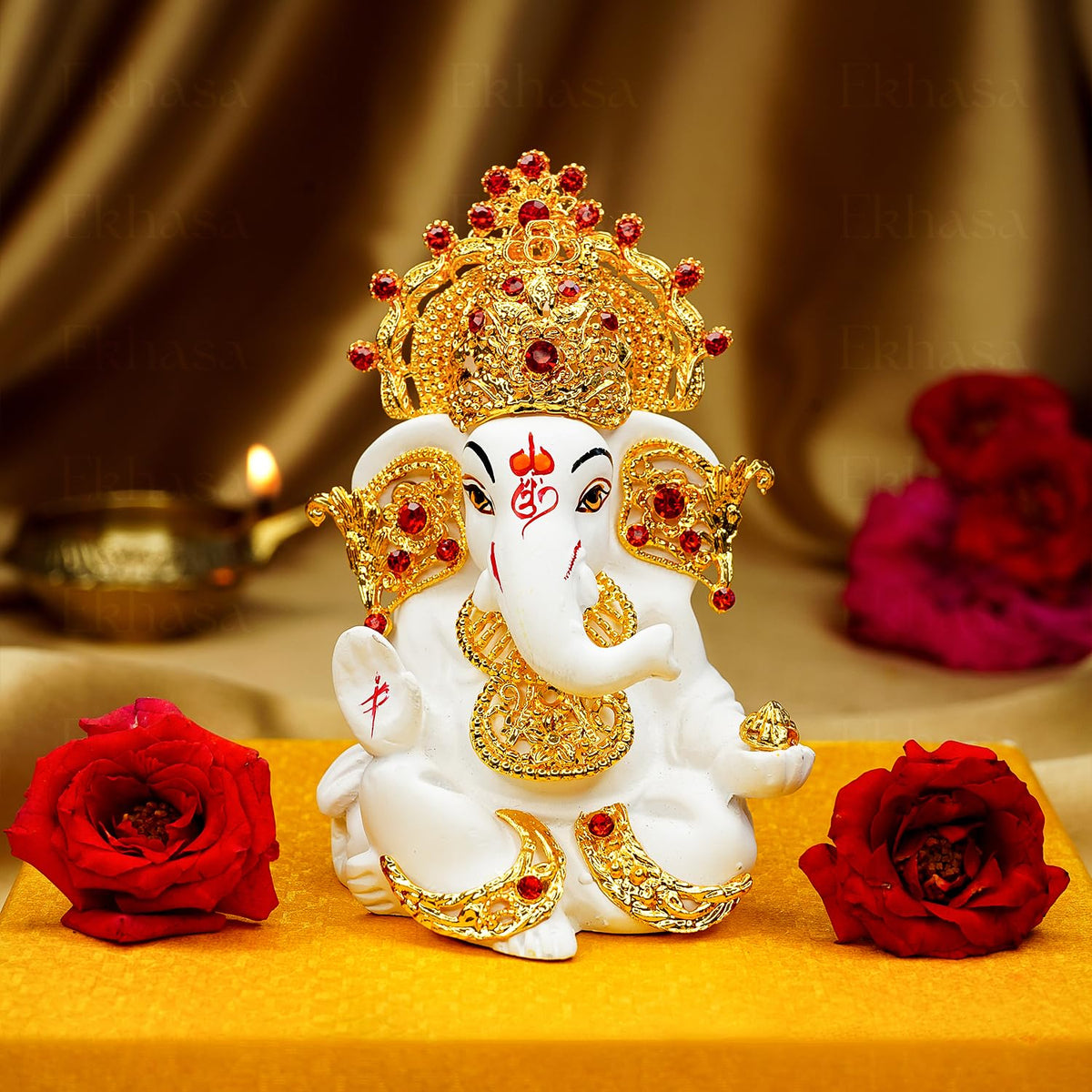 Ekhasa Ganesh Idol for Car Dashboard | Ganpati Idol for Cars | Vinayak Idols for Car Dash Board, Home Decor | Ganapathi Idol for Home | Vinayagar Statue | Ganpati ji for Office Desk (White)