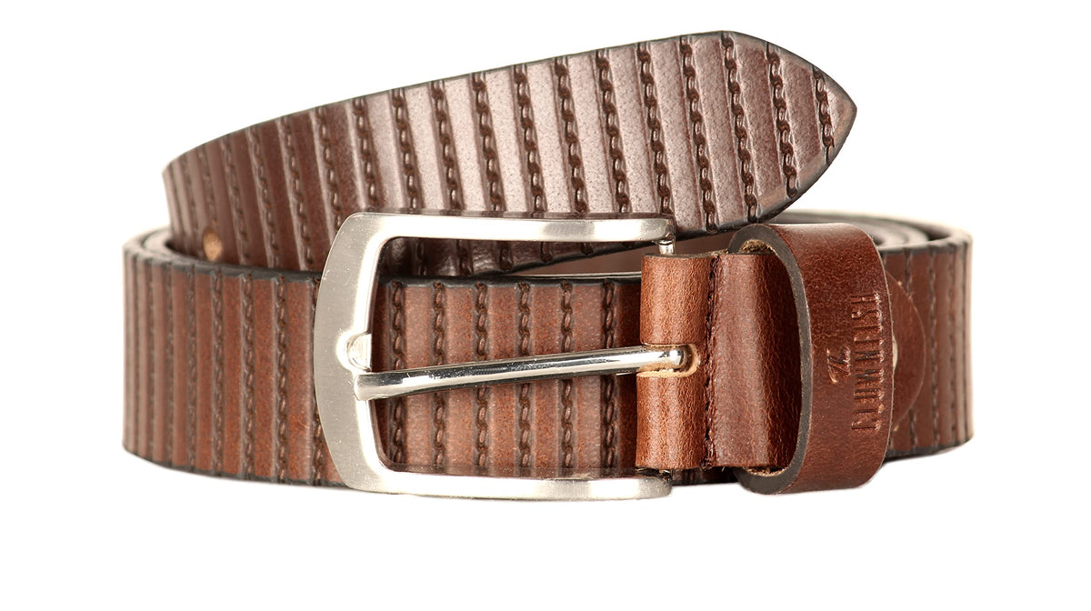 THE CLOWNFISH Men's Genuine Leather Belt with Textured/Embossed Design-Coffee Brown-2 (Size-36 inches)