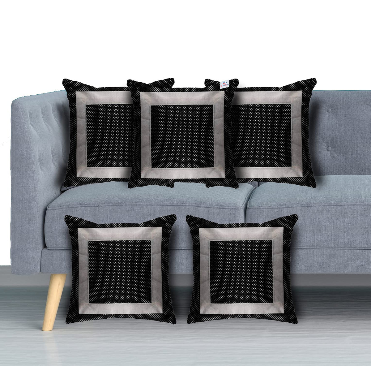 Heart Home Cotton Decorative Home Decor Decorations for Sofa Couch Bed Chair with Dot Printed 16 x 16 Inch-Set of 5 (Black), Standard (HS_36_HEARTH018332)