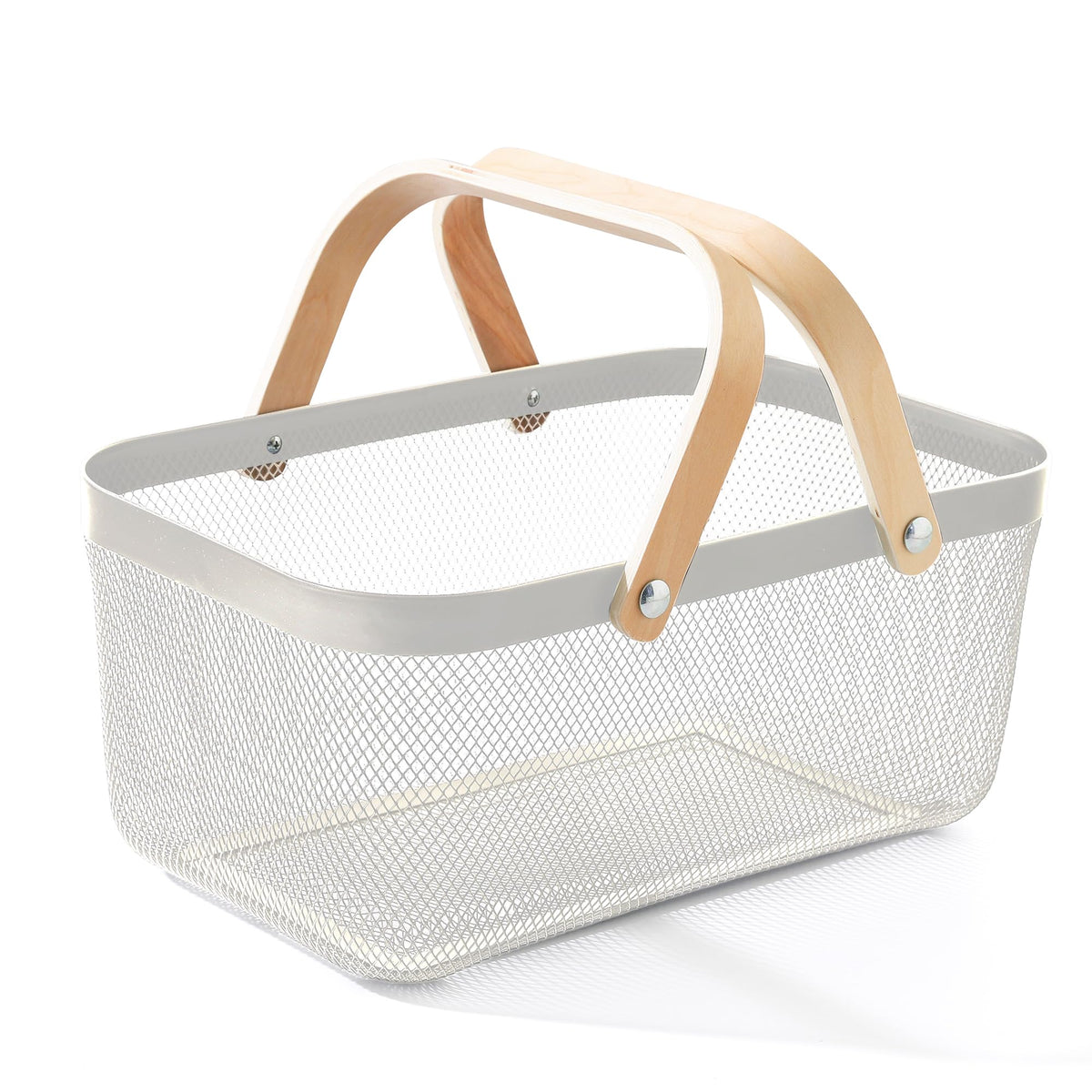 UMAI Metal Mesh Basket for Storage with Wooden Handles (White - 720 Gms) | Organisers Storage Box for Clothes | Storage Baskets | Cloth Organizer for Wardrobe | Bathroom Organiser | Picnic Basket