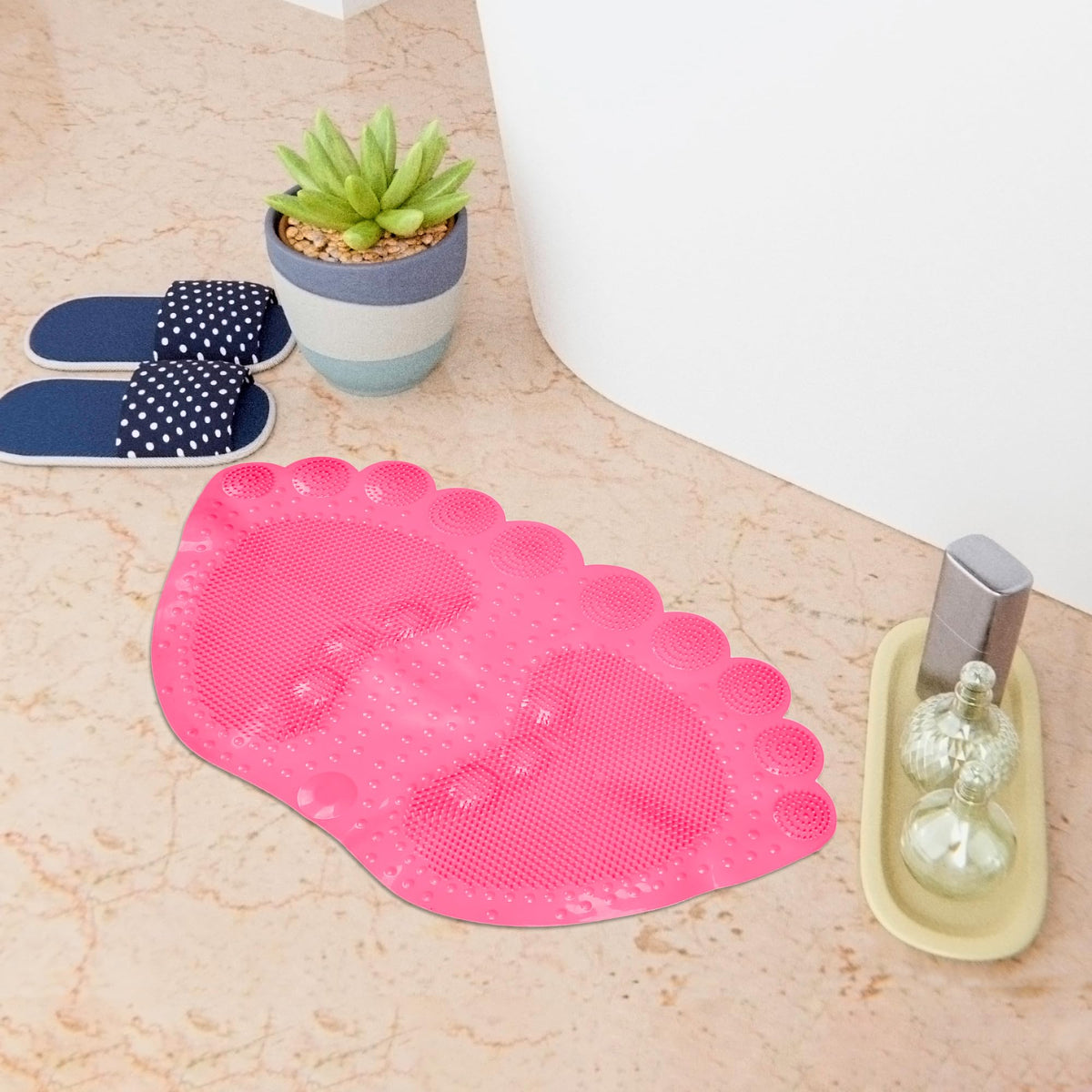 Heart Home Bath Mat | PVC Bathroom Mat | Shower Bath Mat | Foot Shape Bath Tub Mat | Foot Massager Mat | Anti-Skid Floor Mat | Shower Mat | Pink