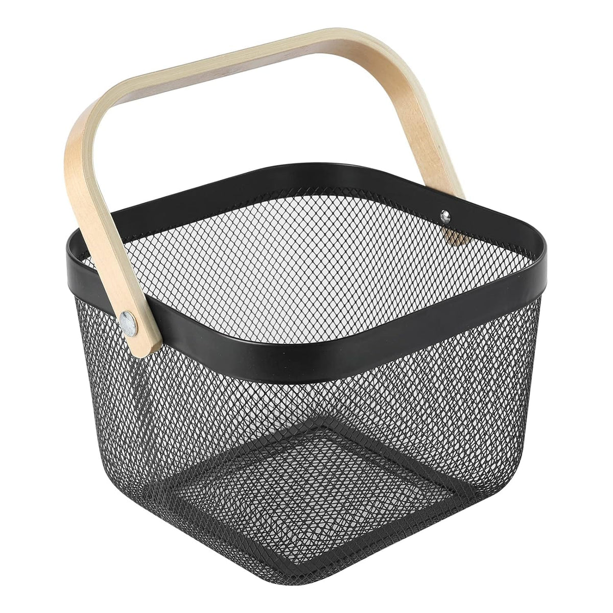 Homestic Metal Mesh Steel Basket,Fruit Basket Bin, Storage Organizer with Handle for Hanging Kitchen Baskets, White Multi-Functional Fruit Vegetable Basket for Cabinets Cupboards (Black)