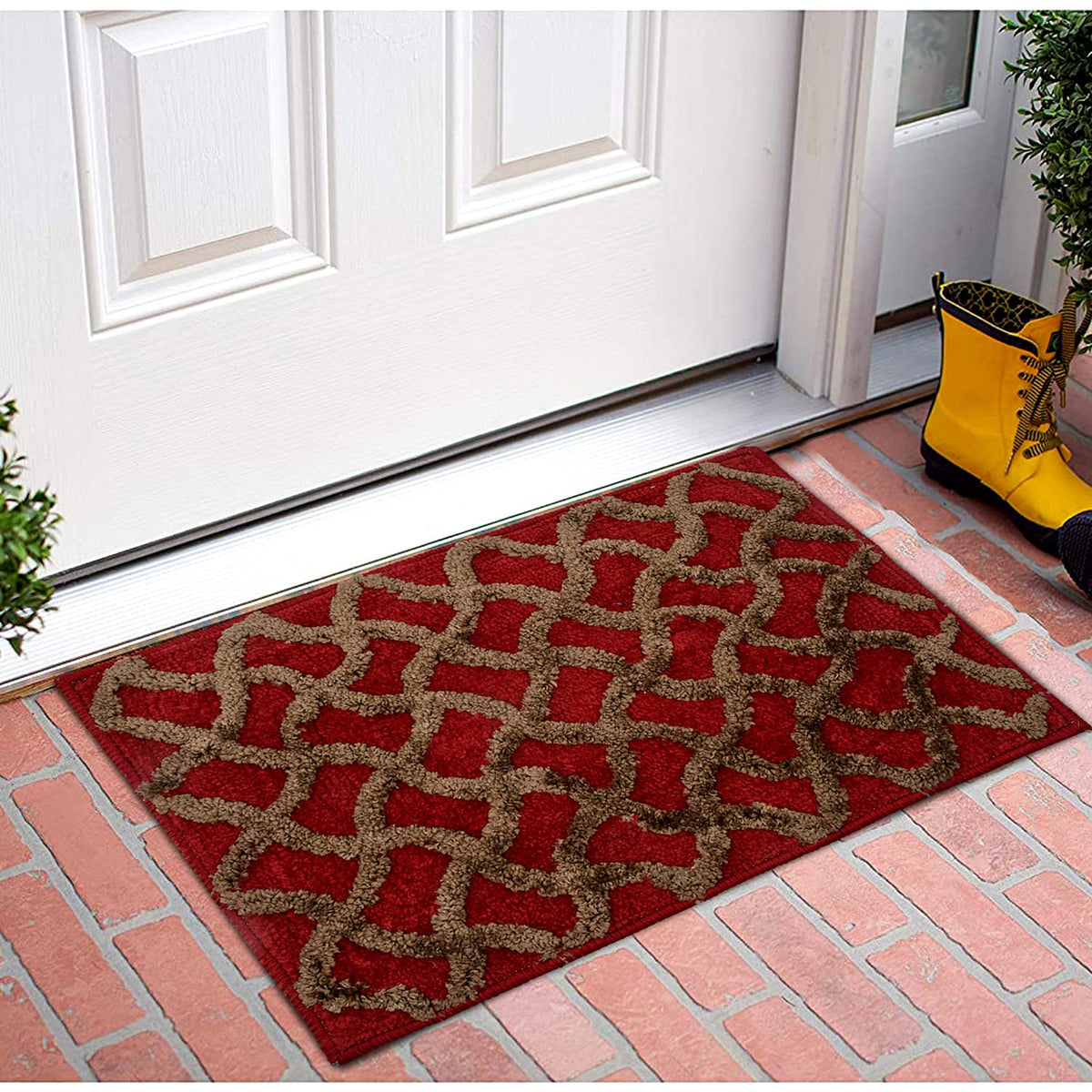 Kuber Industries maroon velvet doormat - lightweight and easy care