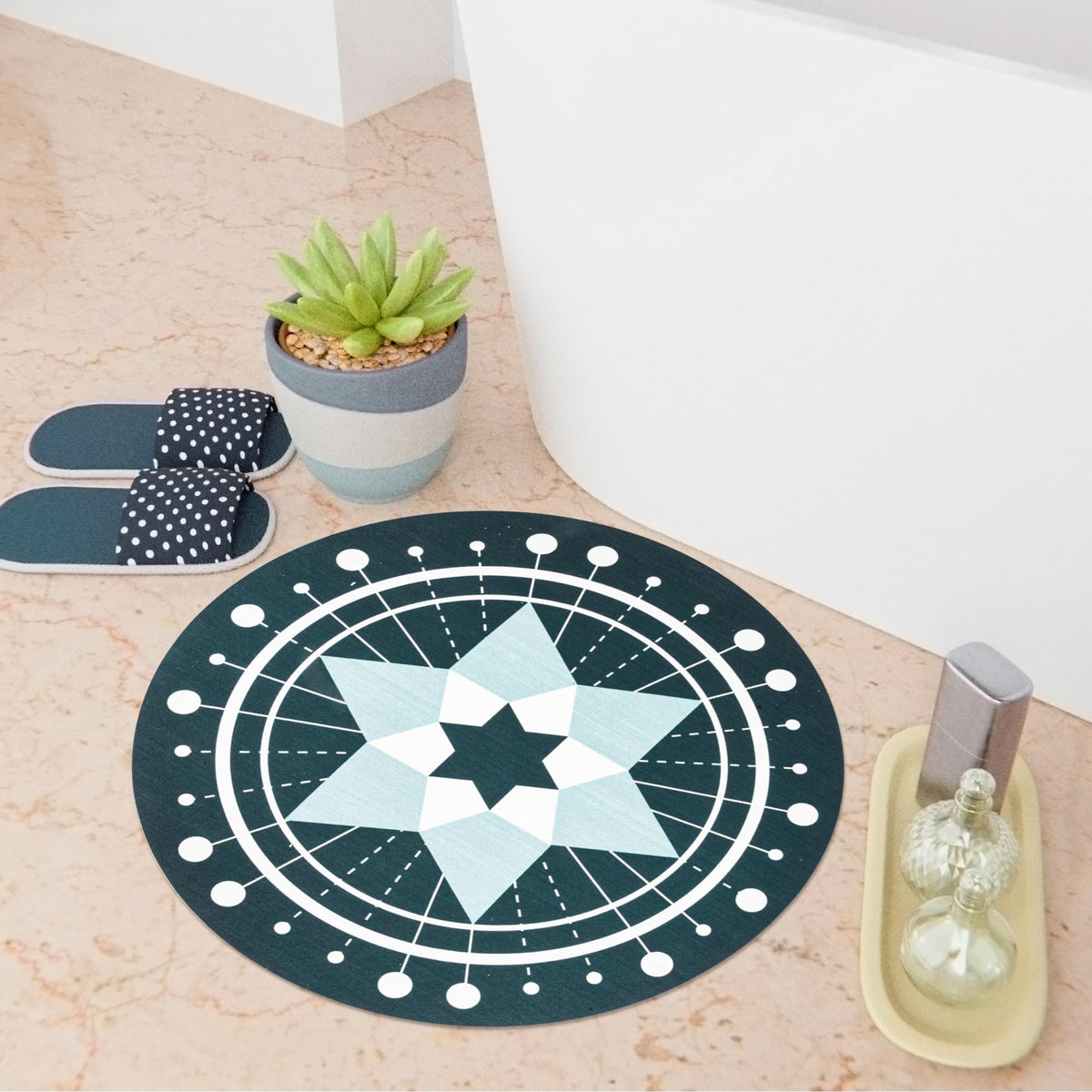 Homestic Round Star Bathmat | Anti Skid Door Mat | Super Absorbent Bath Mat | Rubber Floor Mat for Home | Quick-Drying Non-Slip Floor Mat | HY029 | Green