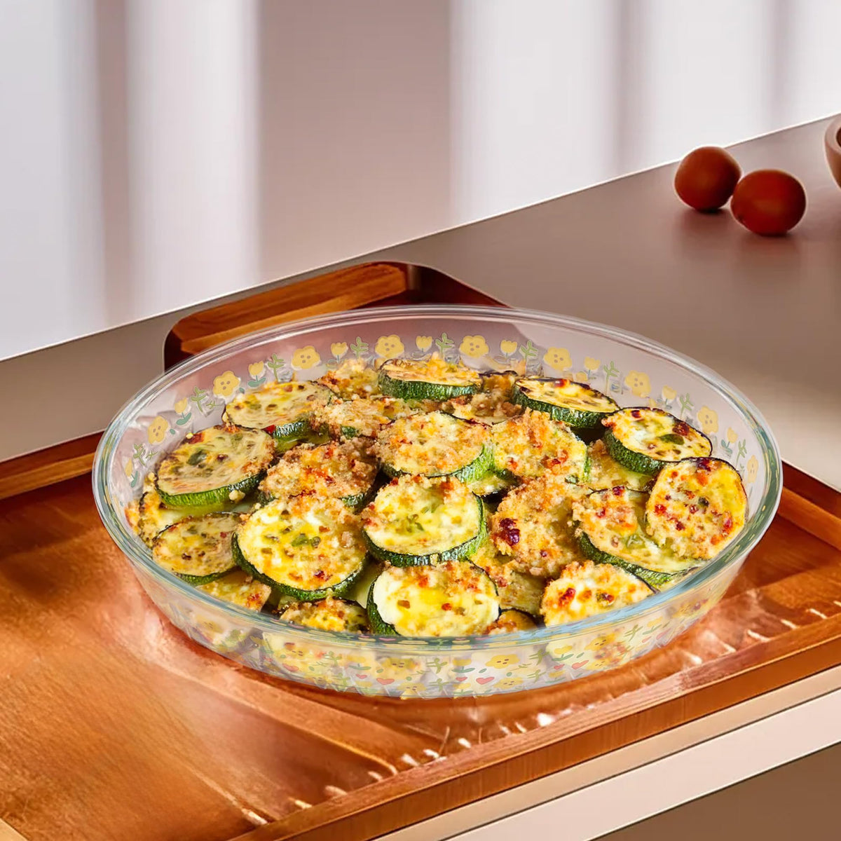 The Better Home Zeno (3L) Borosilicate Glass Baking Tray For Microwave Oven | Baking Dish | Baking Pan | Bake & Serve Dish | Bakeware | Glass Bowl For Microwave | Dishwasher Safe (Printed)