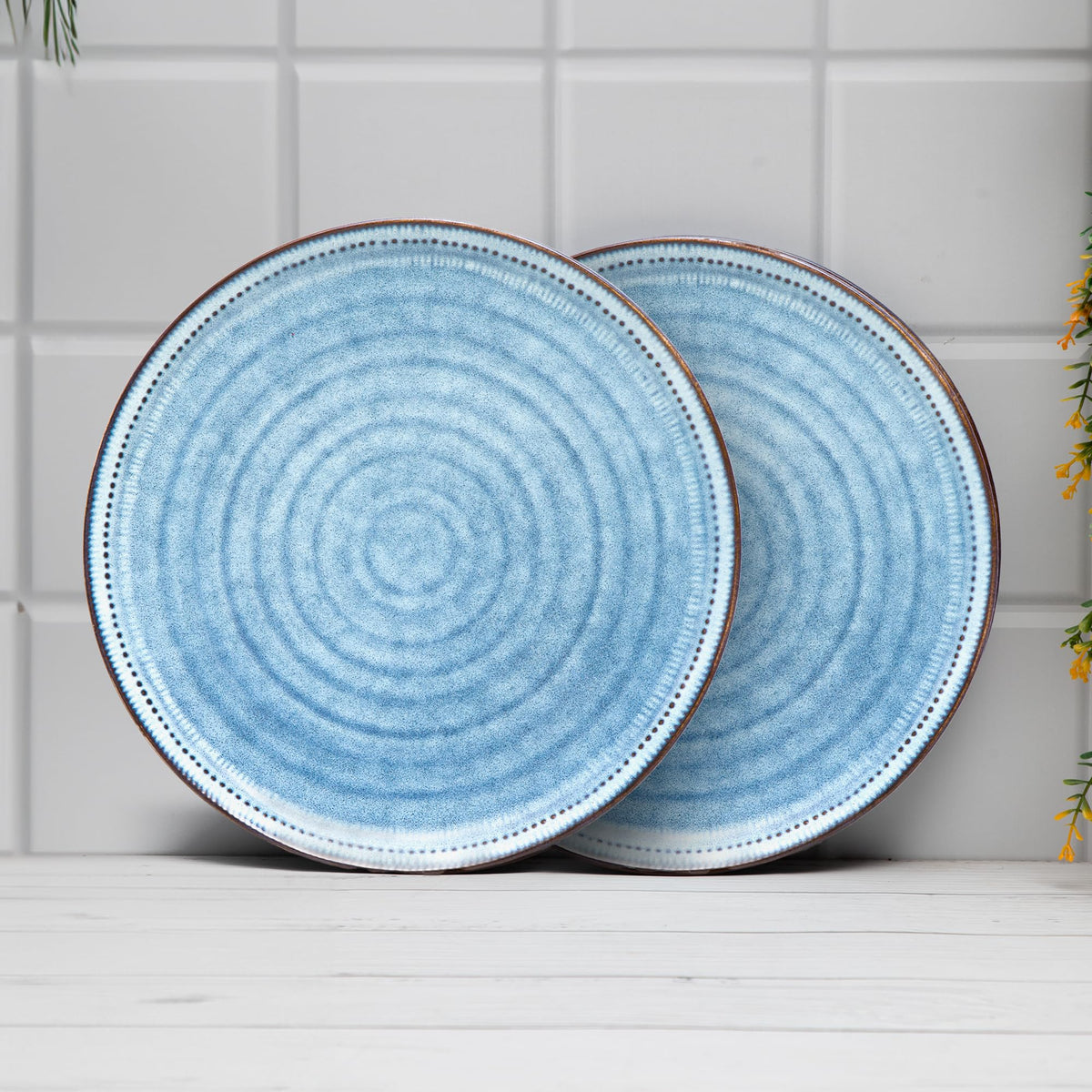 Anko Hand Glazed Maison Stoneware Side Plates - Set of 2 | Premium Crockery for Dining Table Ideal for Serving Starters, Salad, Dessert | Designer Plates for Home, Kitchen, Restaurant | 8", Blue