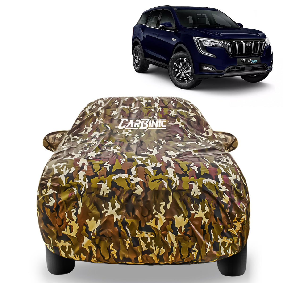 CARBINIC Waterproof Car Body Cover for Mahindra XUV700 2021 | Dustproof, UV Proof Car Cover |XUV700 Car Accessories | Mirror Pockets & Antenna Triple Stitched |Double Layered Soft Cotton Lining-Jungle