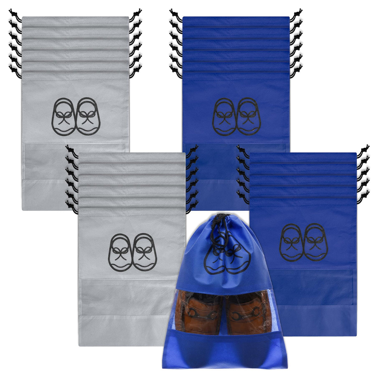 Kuber Industries Shoe Cover | Travel Shoe Storage Bags | Non-Woven Storage Bag | Shoe Cover with Drawstring | Shoe Organizer with Clear window | Pack of 24 | Multi