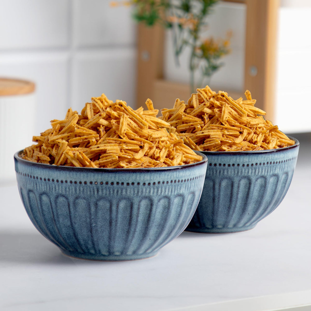 Anko 5" Maison Stoneware Small Bowl | Set of 2 | Blue | Soup, Salad, Dessert | Microwave Safe, Dishwasher Safe | BPA Free