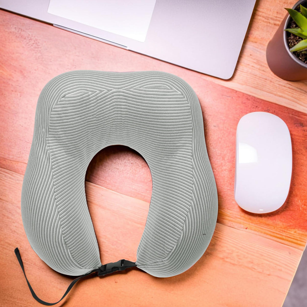 Kuber Industries Soft Microfiber U Shaped Semicircular & Portable Sleeping Neck Pillow for Pain & Headrest | Neck Rest for Travel | Neck Band Supporter for Men's & Women's | U23052, Grey