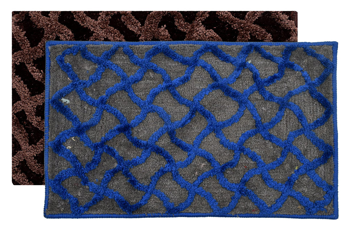 Kuber Industries Washable, Non Slip Velvet Doormat for Indoor- Pack of 2 (Dark Brown & Blue)