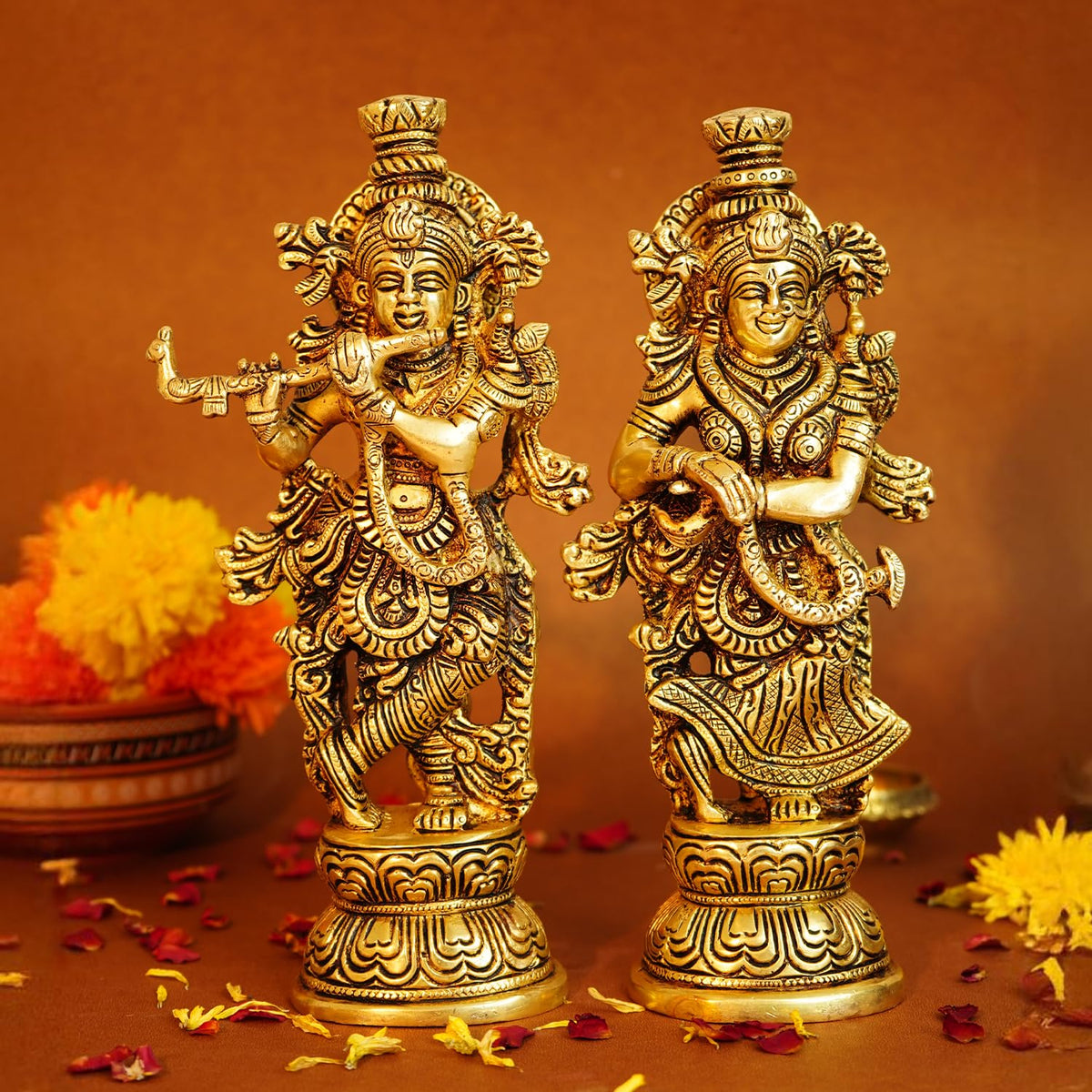 Ekhasa 100% Pure Brass Radha Krishna Murti (Heavy Weight 2Kg Each, Big Size: 23.5 cm) | Radha Krishna Statue Idol for Home Decor & Gift | Radhe Krishna ki Murti for Pooja Room