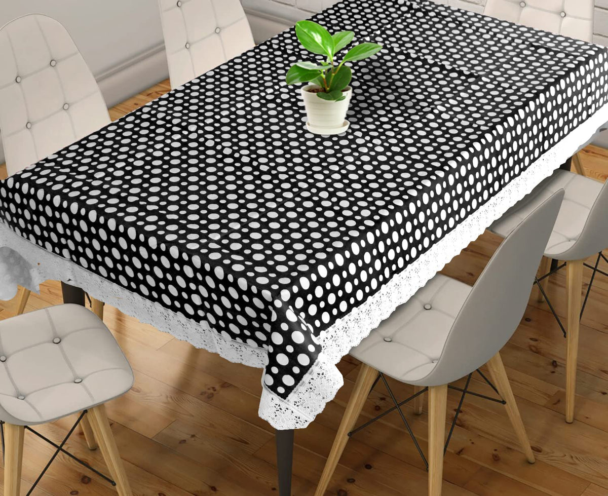 Kuber Industries 60"x90" Dot Printed PVC Waterproof, Antislip & Wipe Clean Dinning Table Cover for 6 Seater (Black & White)-HS43KUBMART25648