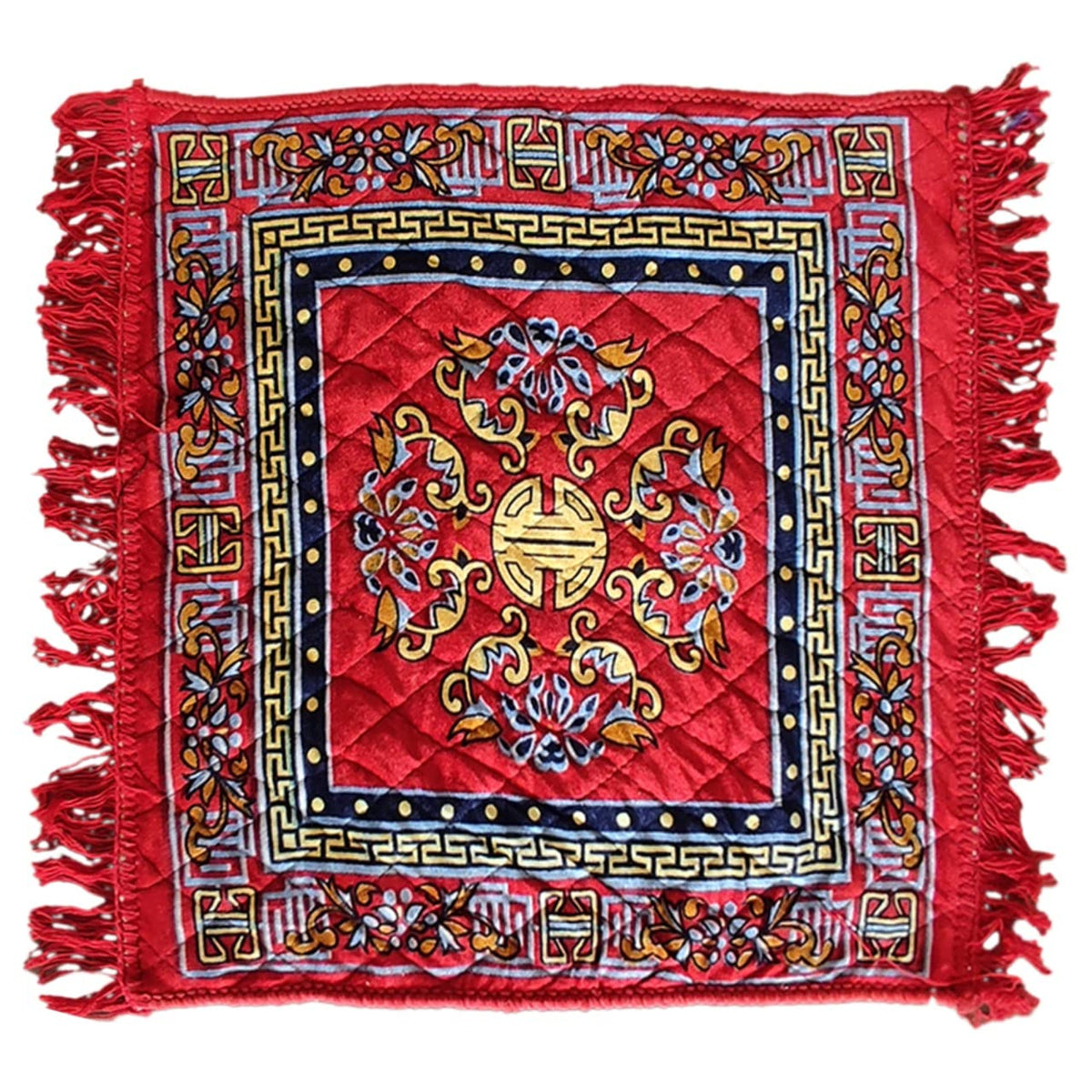 Kuber Industries Velvet Pooja Mat (Red, 24x24 inches)