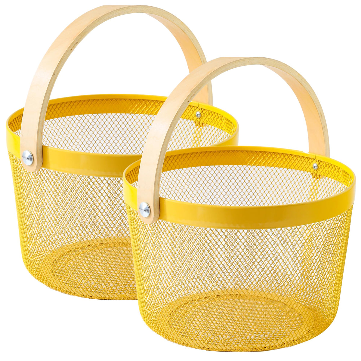 UMAI Metal Mesh Baskets for Storage with wooden handle | 400gm | Fruit basket & Vegetable basket for kitchen | Kitchen Organizer | Baskets for organizing home | Pack of 2 | Multipurpose | Yellow