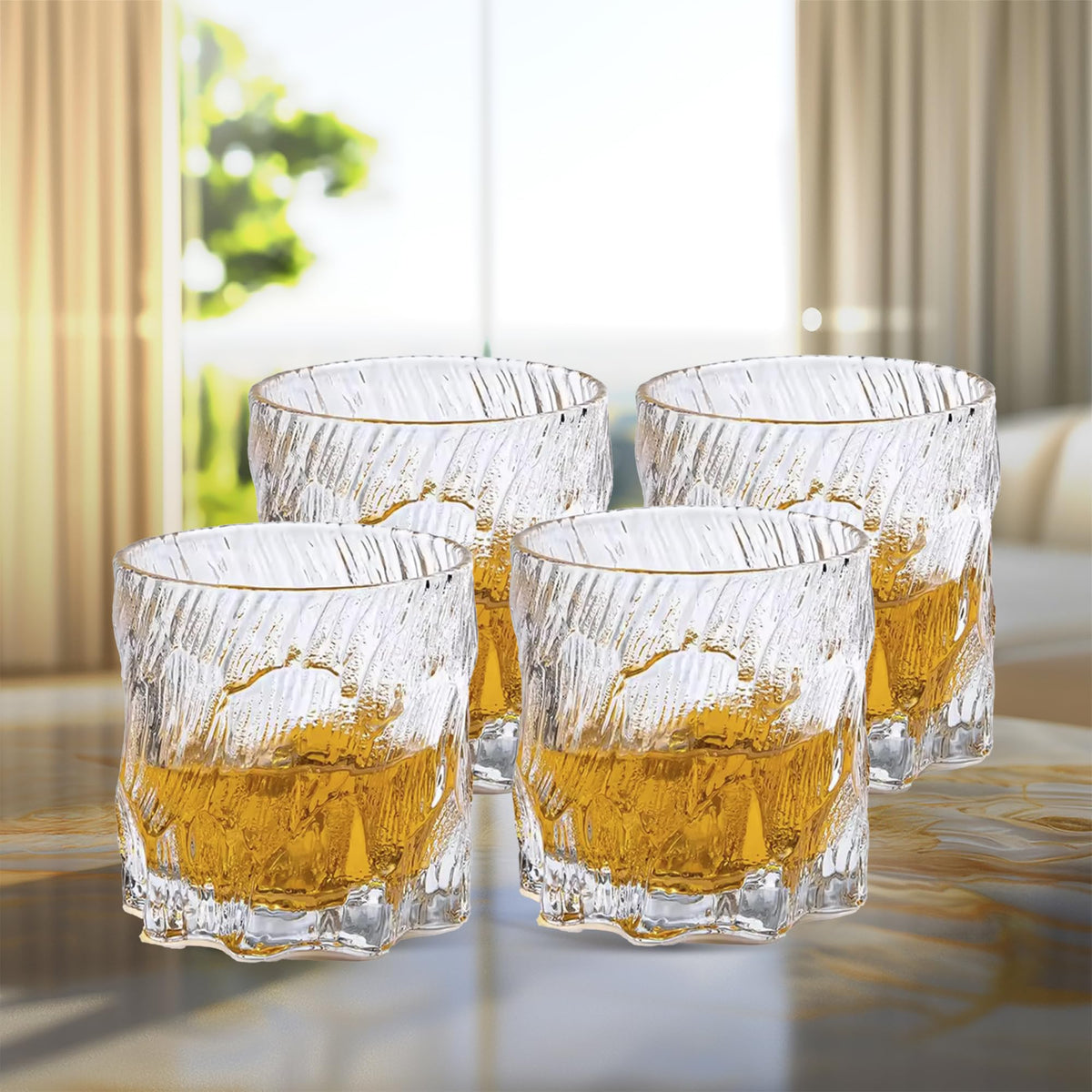 UMAI Whiskey Glasses Set of 4 (250ml Each) | Lead Free Neat Whiskey Glass | Heavy Bottom Drinking Glass | Crystal Glass for Bar Home | Glass for Drinks | Cocktail Glasses | Highball Glass