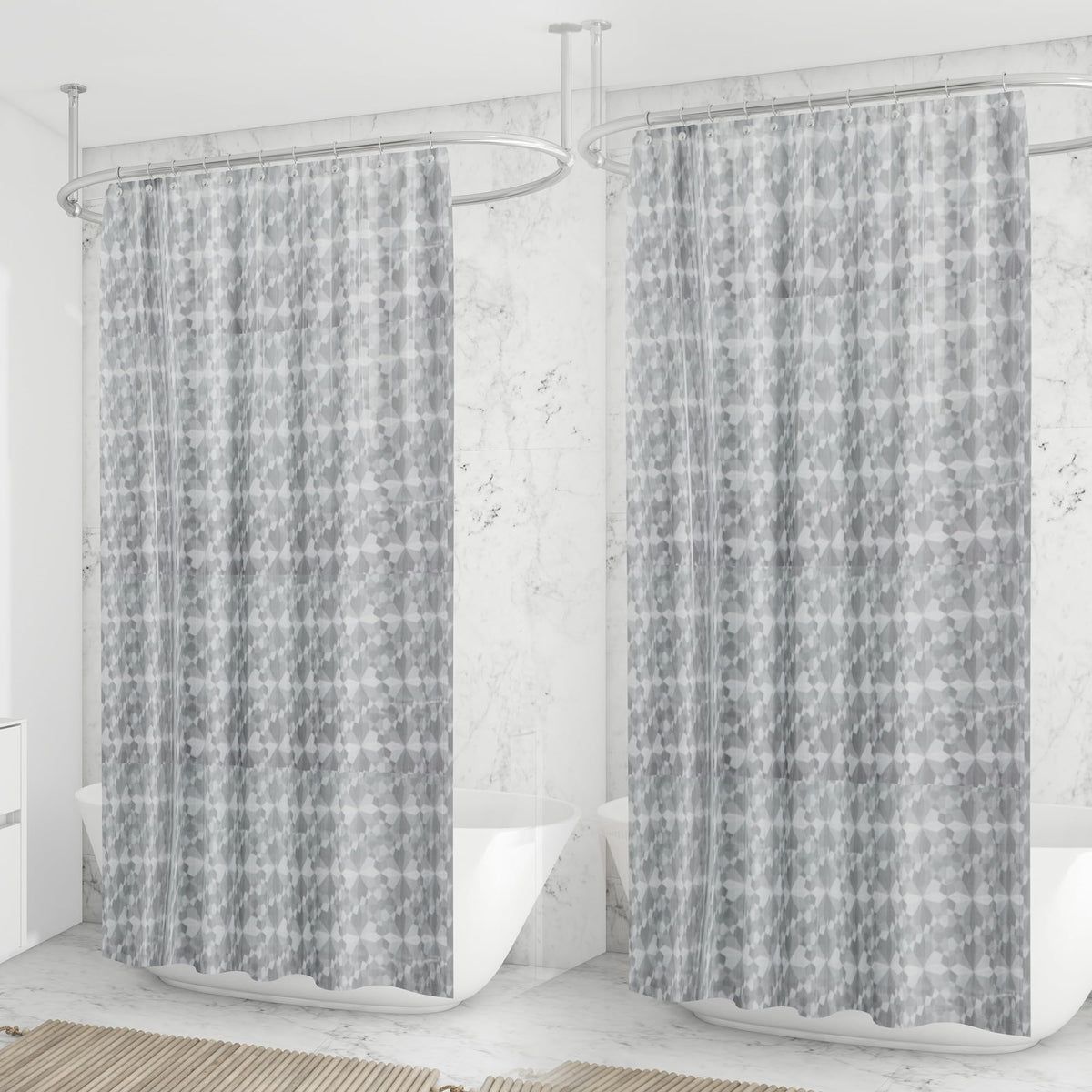 Anko PEVA Bathroom Shower Curtain- Set of 2 with 24 Rings | Heavier Quality| Waterproof Fabric | 2Pc Shower Curtain with Plastic Hooks| Polyester Curtain | Washable 5.9 Ft Tall and 5.9 Ft Wide |Grey