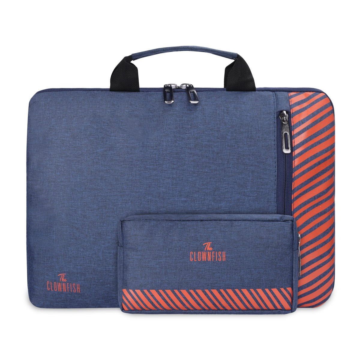 THE CLOWNFISH Combo Of Rex Series Polyester 13 inch Laptop Sleeve with Comfortable Carry Handle & Scholar Series Multipurpose Polyester Travel Pouch Pencil Case Toiletry Bag (Blue)