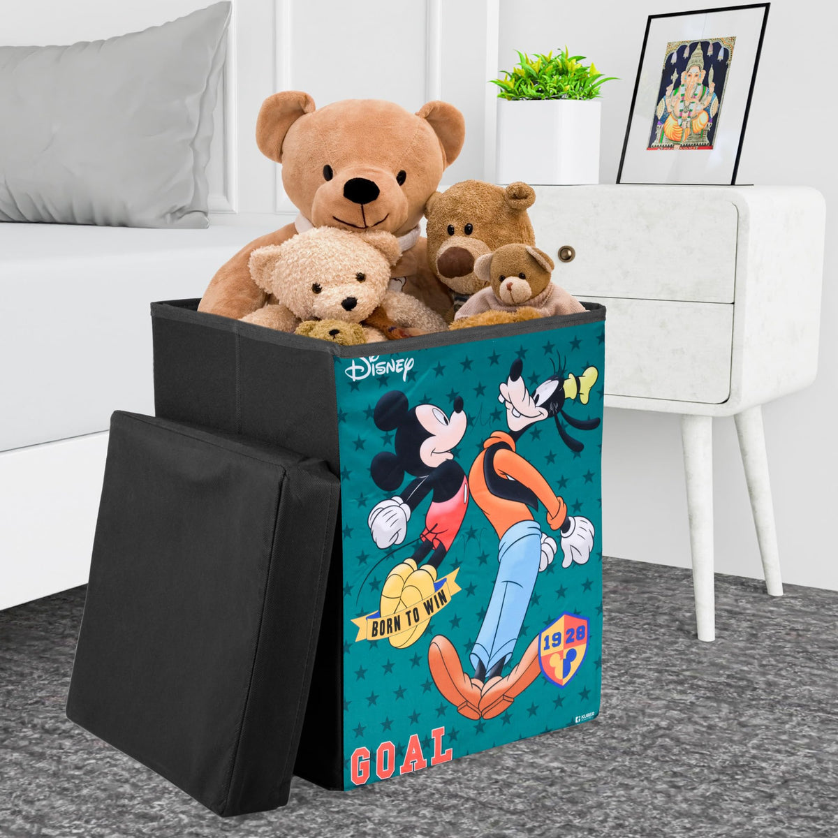 Kuber Industries Goofy Toy Storage Box | Laundry Basket for Toys | Folding Laundry Basket | Clothes Hamper with Lid & Handles | Storage Basket for Bathroom | 60 LTR | Black