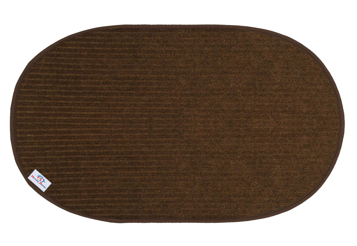 Heart Home Oval Shape Durable Microfiber Door Mat, Heavy Duty Doormat, Indoor Outdoor, Easy Clean, Waterproof, Low-Profile Mats for Entry, Patio, Garage (14'' x 23'', Brown)-HEART12091, Standard