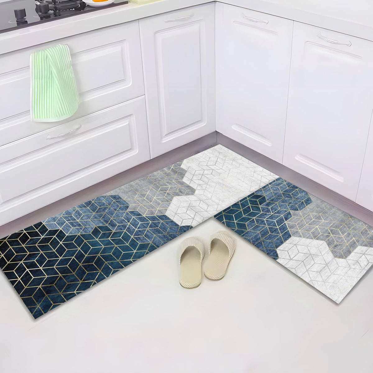 UMAI Polyester Non-Woven Felt Bathroom Mat (2Pcs - 120 * 40cm & 60 * 40cm) Bath Mat | Anti Skid Mat for Bathroom Floor | Bathroom Accessories | Bathroom Mats Water Soak | Floor Mat (Multicolour)