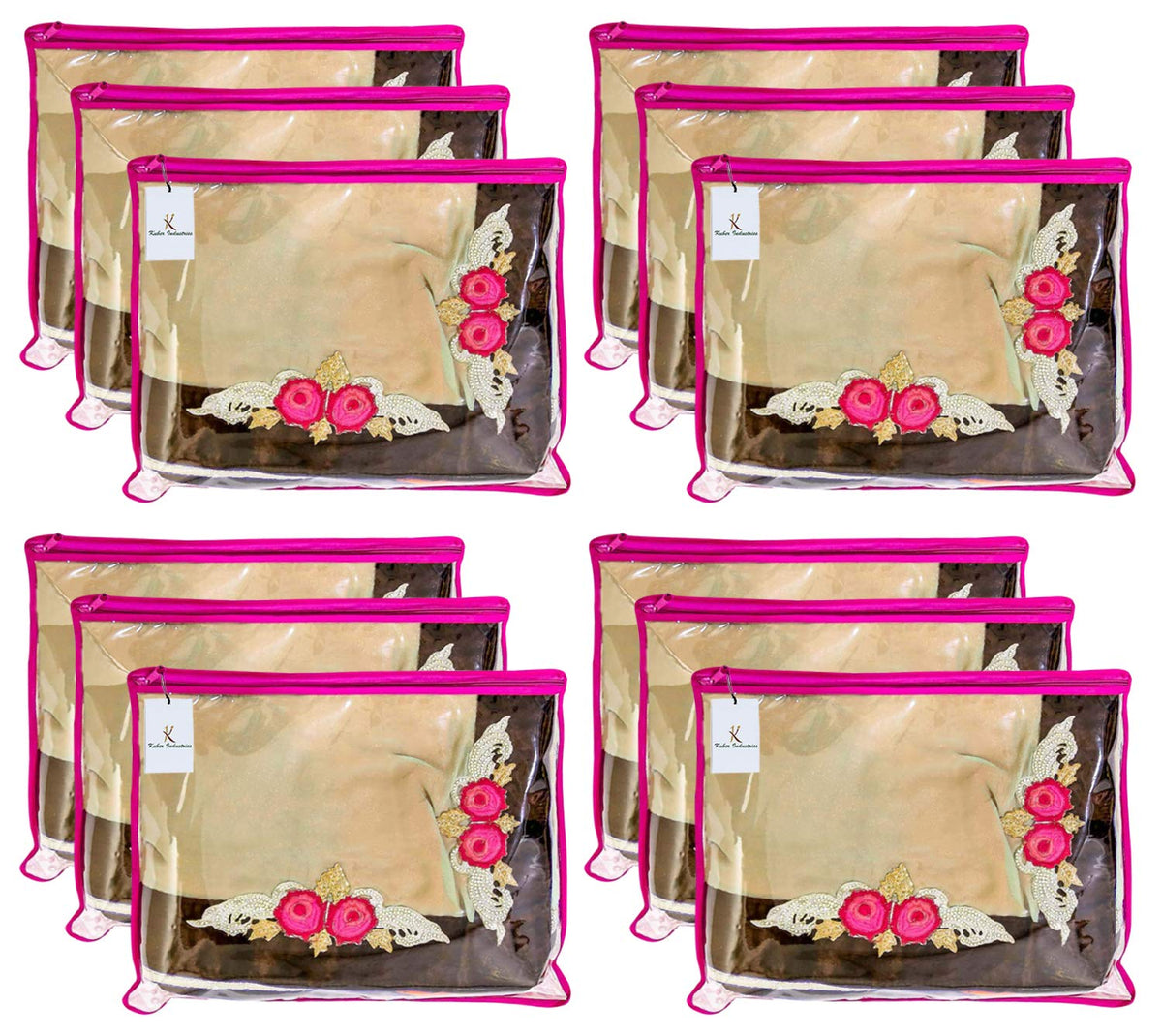 Kuber Industries Non-Woven Single Saree Covers with Zip|Saree Packing Covers for Wedding|Saree Cover Set of 12 (Pink),W-36 Cm