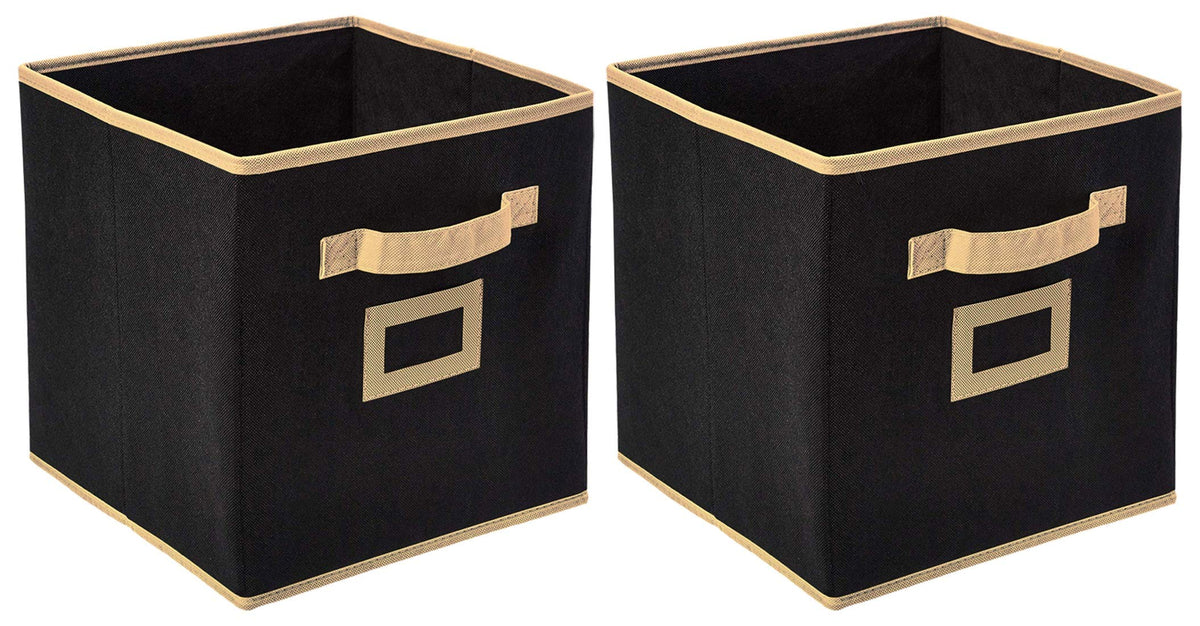 Heart Home Non Woven 2 Pieces Small Foldable Storage Organiser Cubes/Boxes (Black) - CTHH16841