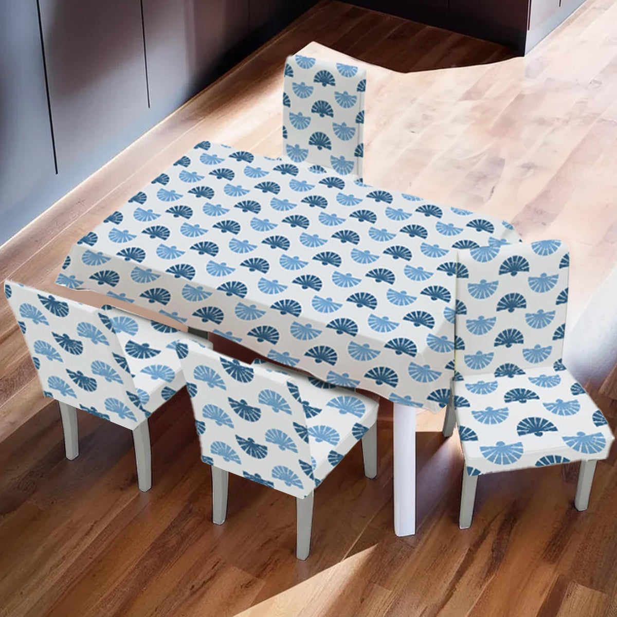 UMAI Dining Table Cloth | Dining Table Cover 4 Seater Cover Set | Water Proof Cloth Dust and Oil Repellent Washable | 4 Chairs 1 Table Cover| Printed Blue