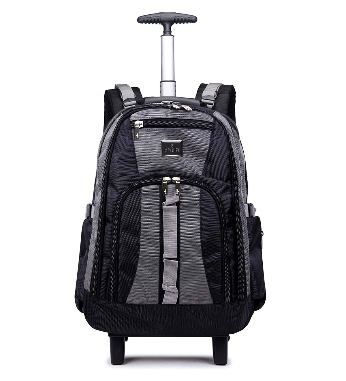 THE CLOWNFISH Tramp 33 Litre Water Resistant Polyester Two Wheel Laptop Trolley Backpack (Grey- Size 48 Cm)