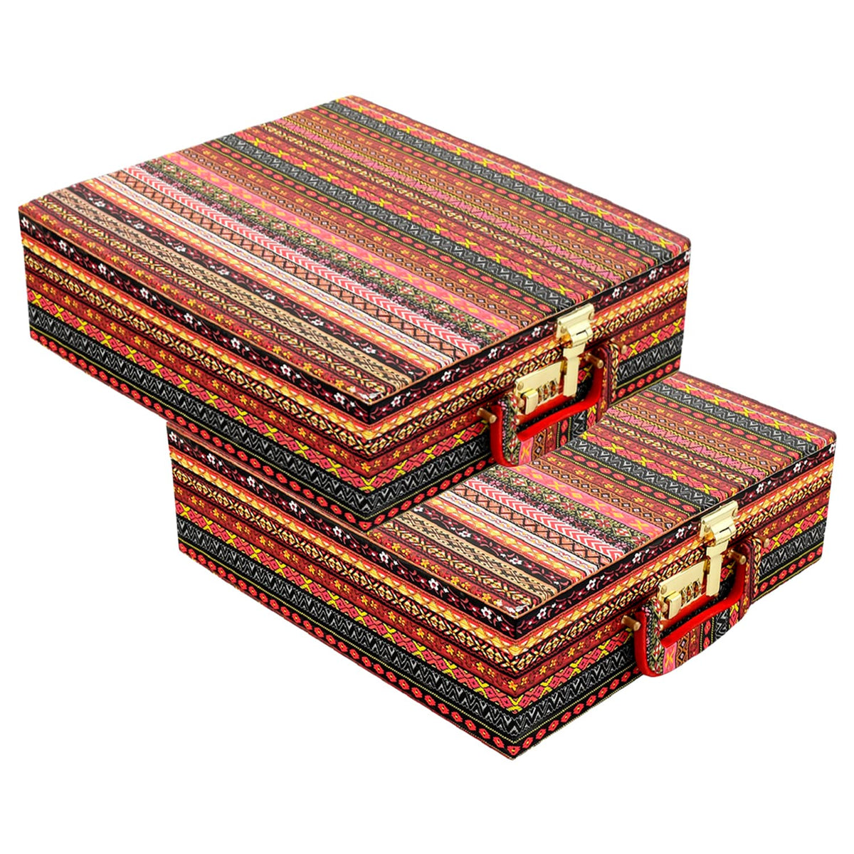 Heart Home Multipurpose Wooden Tribal seamless Pattern 4 Rod Bangle Box/Organizer/Case With Mirror & Number Lock System- Pack of 2 (MultiColour)-47HH0615