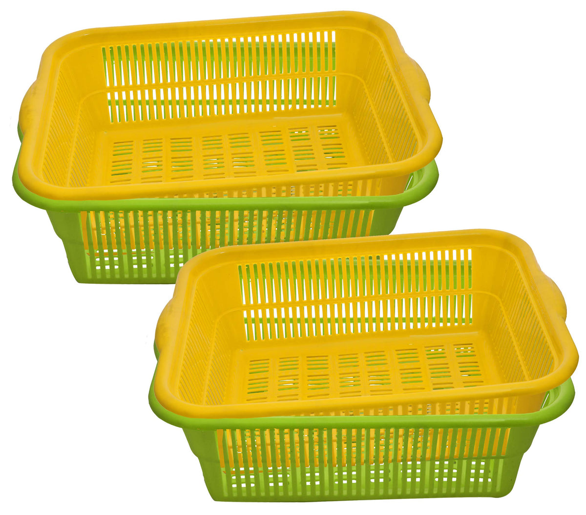 Kuber Industries 4 Pieces Plastic Kitchen Vegetables and Fruits Basket Multipurpose Organizers,Small Size,Green & Yellow