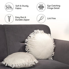 Anko Cushion Cover Set of 4 |100% Cotton Round Decorative Cushion Covers | Throw/Pillow Cushion Covers | Cushion Cover Set for Your Sofa, Living Room (Without Filler) | White | 16 Inches