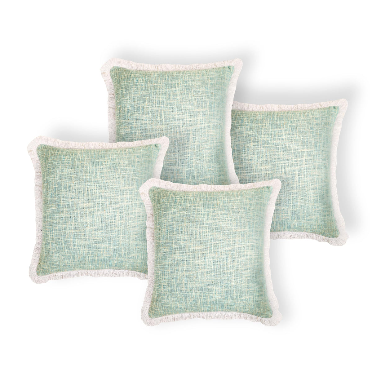 Anko 100% Cotton Square Cushion Covers Set of 4| Textured Cushion Covers with Fringes for Sofa & Bed (Without Filler) | Jade | 43 Cm (L) x 43 Cm (W) Each (4 Pc)