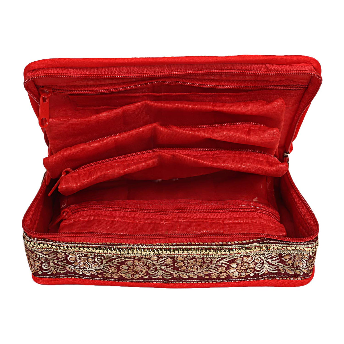 Kuber Industries Brocade Silk Jewellery Kit, Red