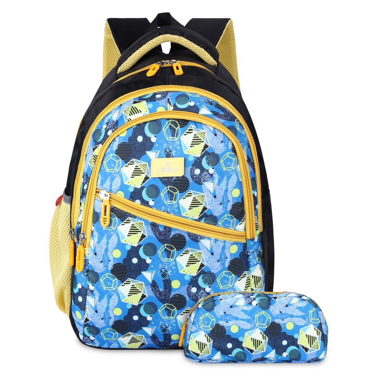 THE CLOWNFISH Brainbox Series Printed Polyester 30 L Standard Backpack With Pencil/Staionery Pouch School Bag Front Cross Zip Pocket Daypack Picnic Bag For Boys & Girls, Age 8-10 Years (Light Blue)