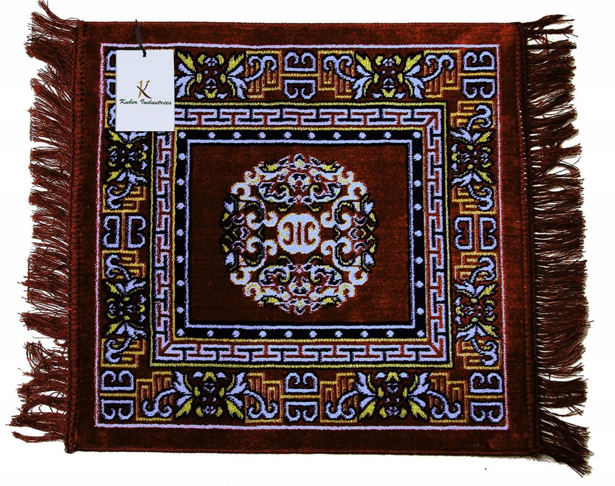 Heart Home Velvet Prayer Mat/Aasan/Pooja Mat/Meditation Mat/Multipurpose Velvet Rug Mat 2 Ft X 2 Ft (Brown) CTHH05707