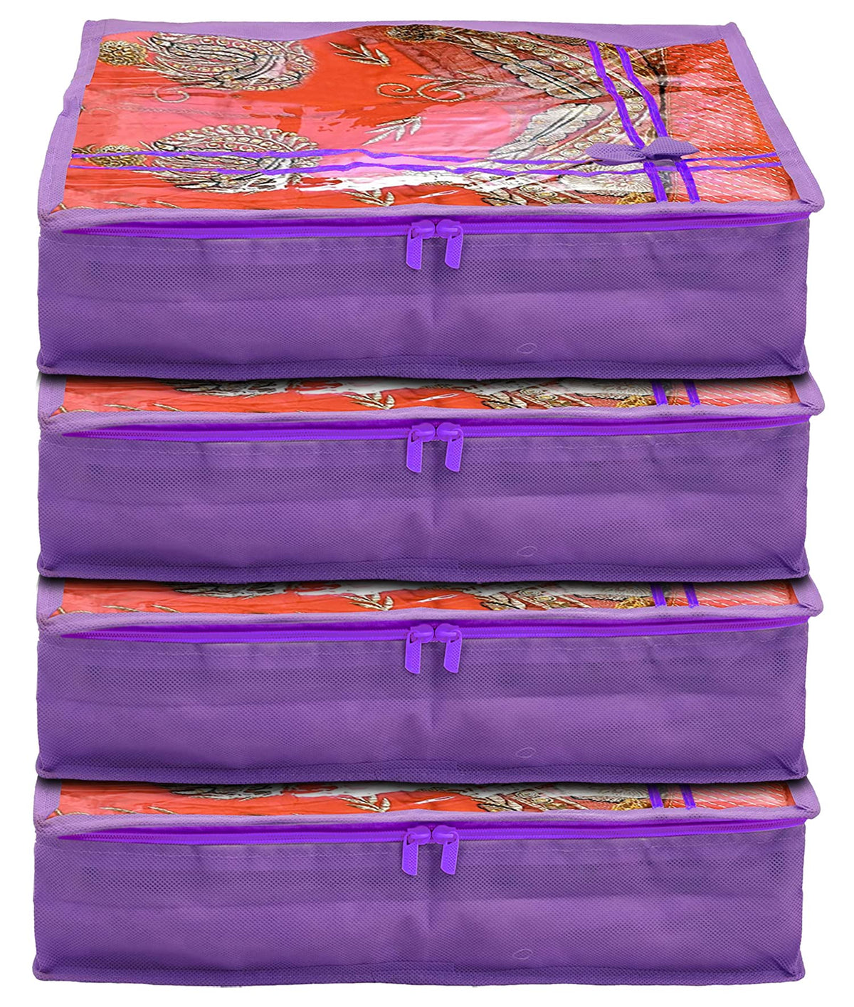 Kuber Industries Non-Woven Single Saree Cover With Tranasparent Top|Pack of 4 (Purple)