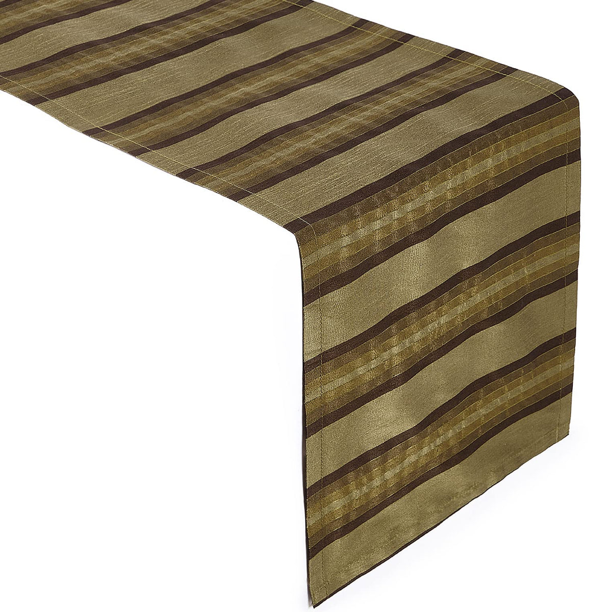 Encasa Table Runner, Poly-Silk Dupion with Fancy Stripes, 4 Seater Dining Table of Size (32x150 cm13 x59), Decorative Cloth for Party, Home, Cafes, Hotels - Washable - Coffee Stripes