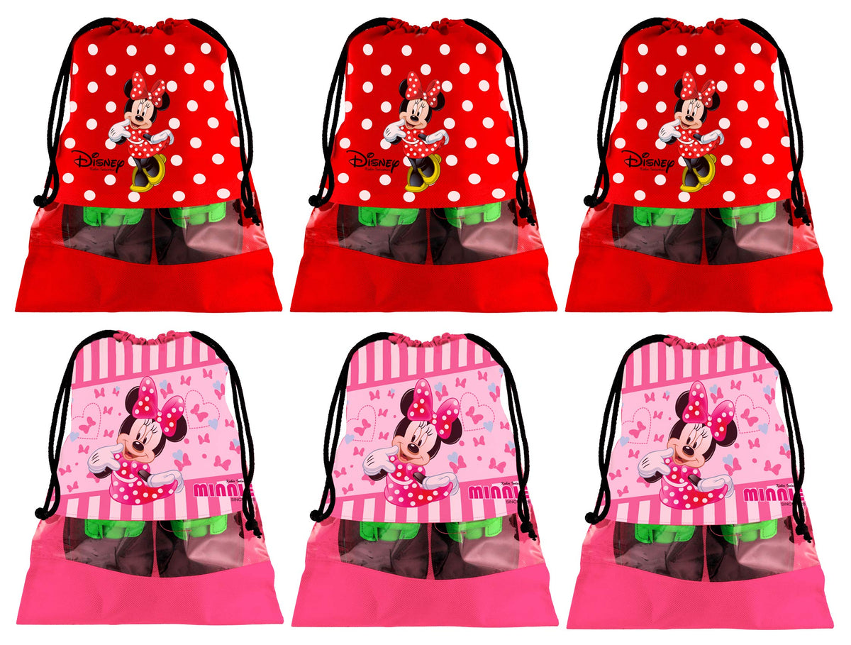 Kuber Industries Portable Travel Shoe Bags Dust-Proof Shoe Organizer Space Saving Storage Bags, Disney Print (Set of 6,Red & Pink) -HS_35_KUBMARTS18030