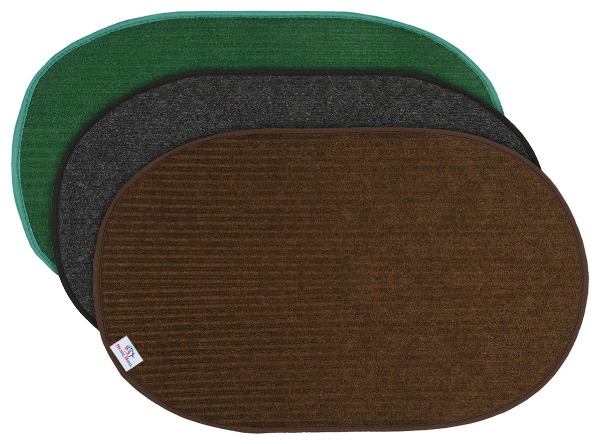 Heart Home Oval Shape Durable Microfiber Door Mat, Heavy Duty Doormat,(Set of 3, 14'' x 23'', Green & Grey & Brown)-HEART12143, Standard